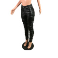 Wholesale High Quality Ladies Clothing PU Leather Stacked Pants